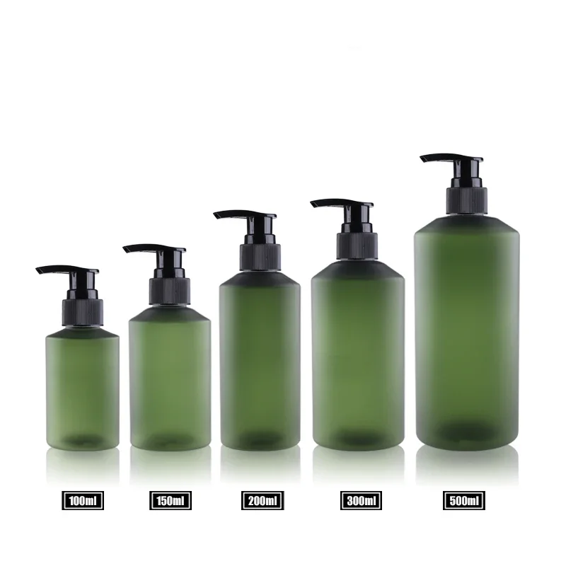 10/20/50/100PCs 100ml matte green PET bottle 200ml scrub brown plastic cream pump refill body skin care container rx52201