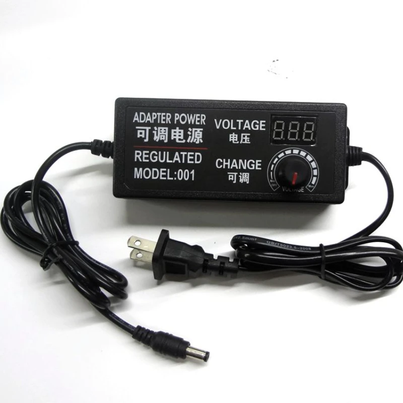 3-24V adjustable voltage DC power adapter stepless speed regulation dimming 3-12V5A with display screen, multi-purpose 60W