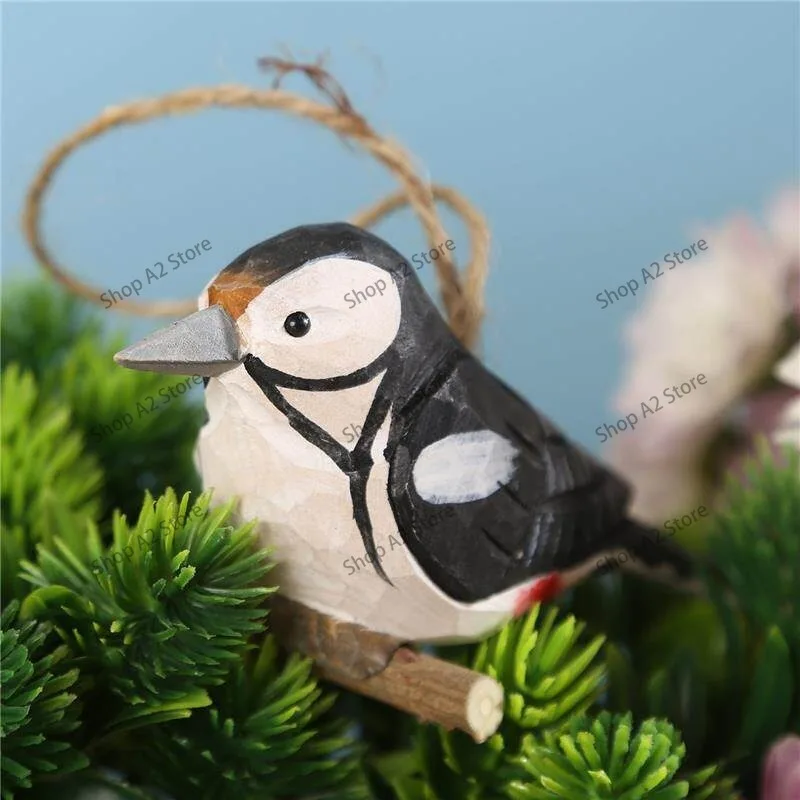 Bird cage ornament wood carving wooden bird cute mini desktop decoration female ins wind healing system