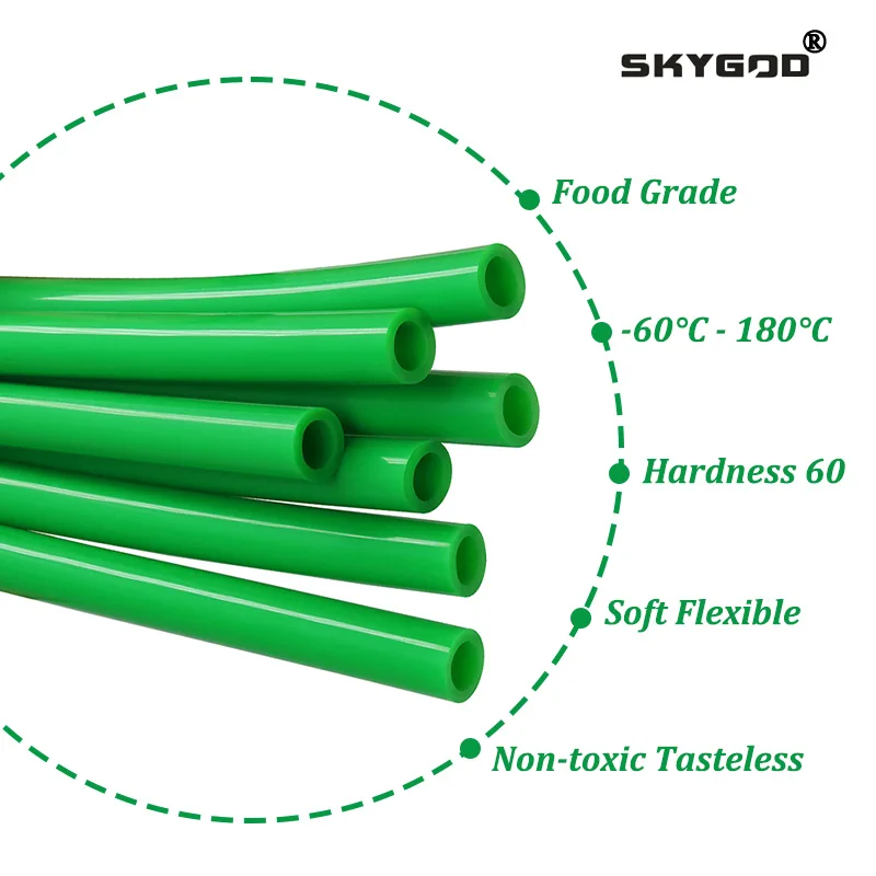 Green Silicone Tube Dia 0.5 ~ 32mm Non-Toxic Flexible High Temperature Resistant Food Grade Drink Water Connector Plumbing Hose