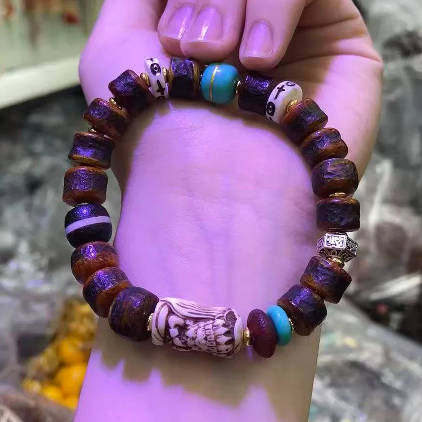 Tibetan Style Ox Skull Dzi Jilamu Bracelet Ethnic Style Prayer Bead Bracelet for Good Luck Gifts