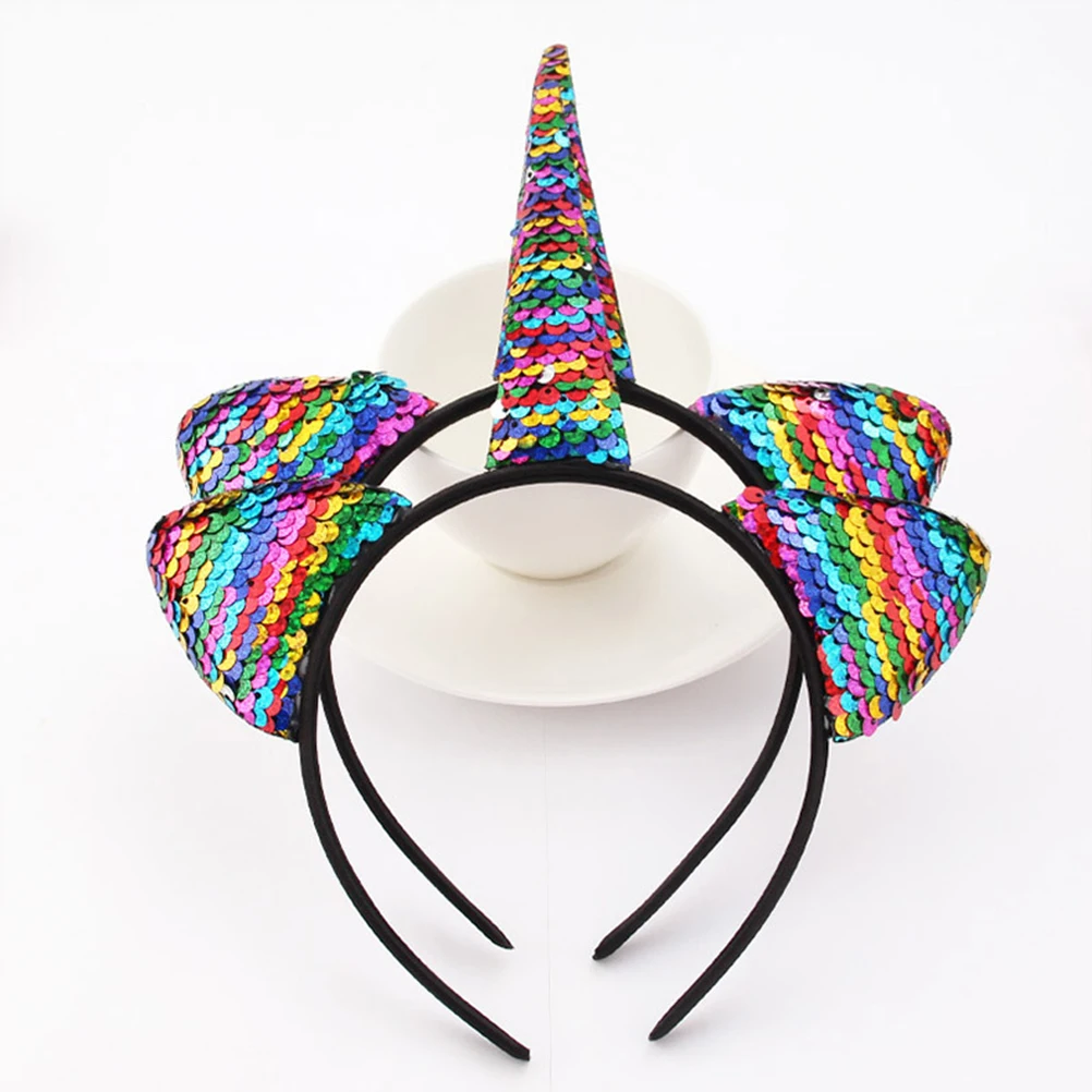 

3pcs Sequins Glitter Unicorn Hair Band Rainbow Headband For Women Party Halloween Cosplay Festival Lightweight Reversible