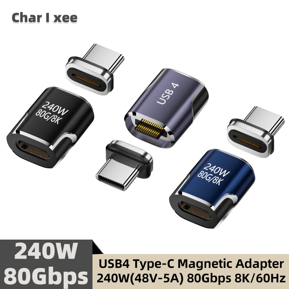 USB4 Magnetic Adapter 80Gbps 240W Thunderbolt 4/3 8K@60Hz USB-C to USB-C Fast Charging Converter for Phones Tablets & Laptops