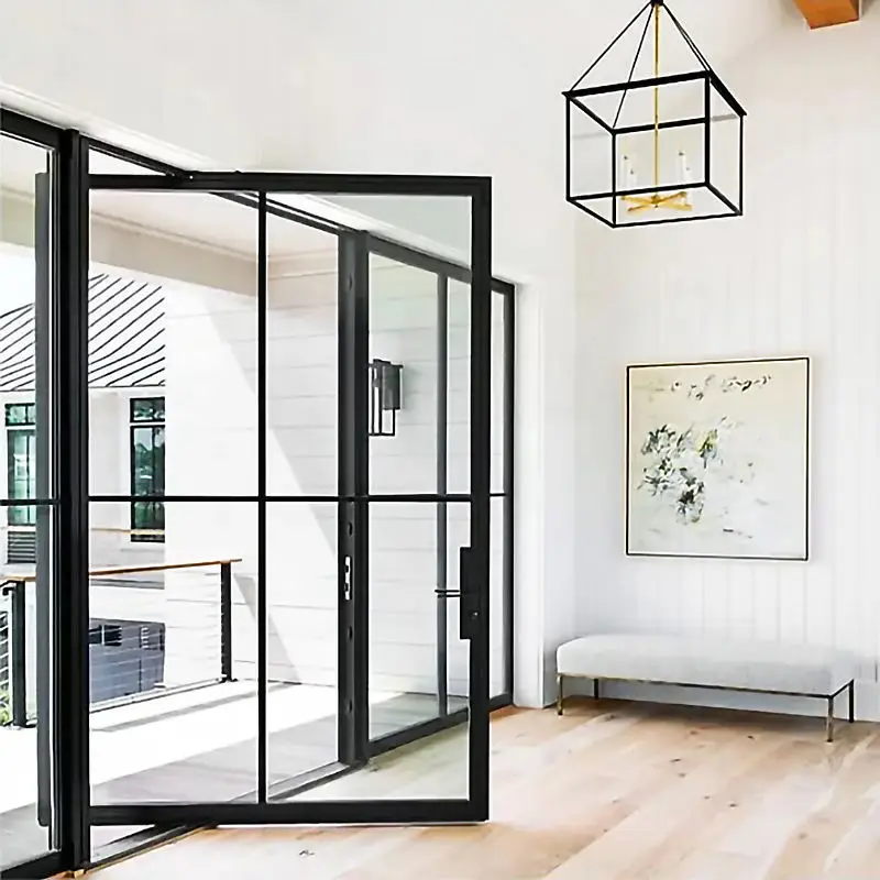 Household French Style Pivot Door Windproof Rainproof Entrance Revolving Door Long Lasting and Durable Aluminum Frame Glass Door