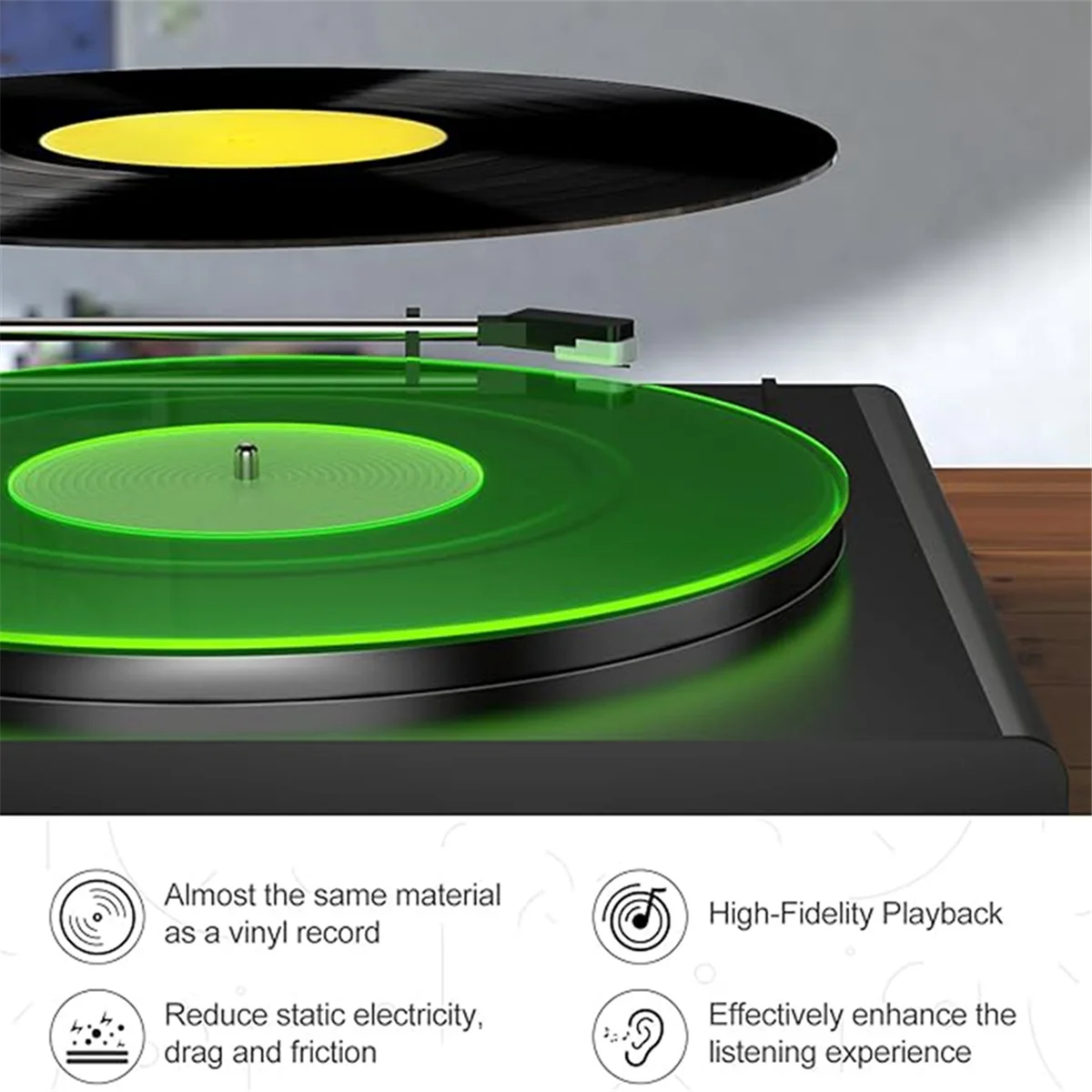 Turntable Mat Record Platter Slipmat, Acrílico Player Platter, Vinil Slip Mats para Turntables, Antiestático