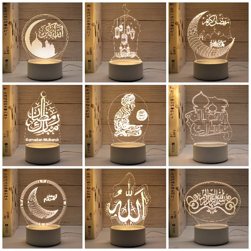 Bedroom Home Decor Lamp USB Operated 3D Acrylic LED Night Light Islamic Muslim Ramadan Festival Supplies EID Mubarak Ornaments