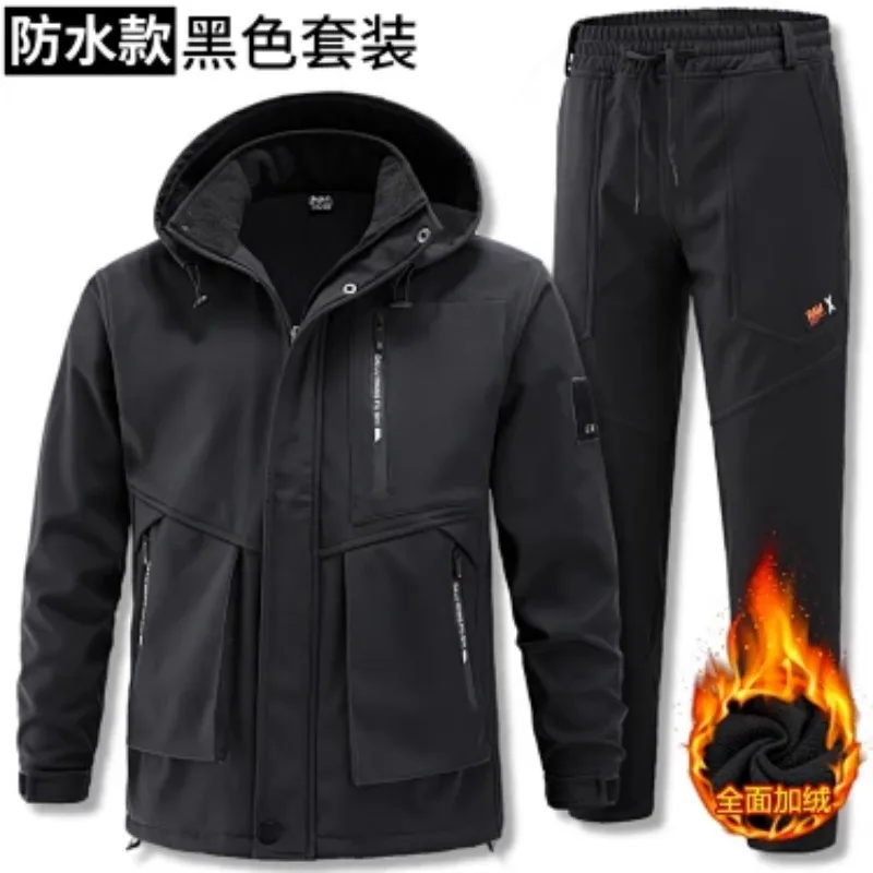 Men Winter Fleece Lined Work Pants Windproof Waterproof Cold Resistant Outdoor Warm Labor Work Trousers