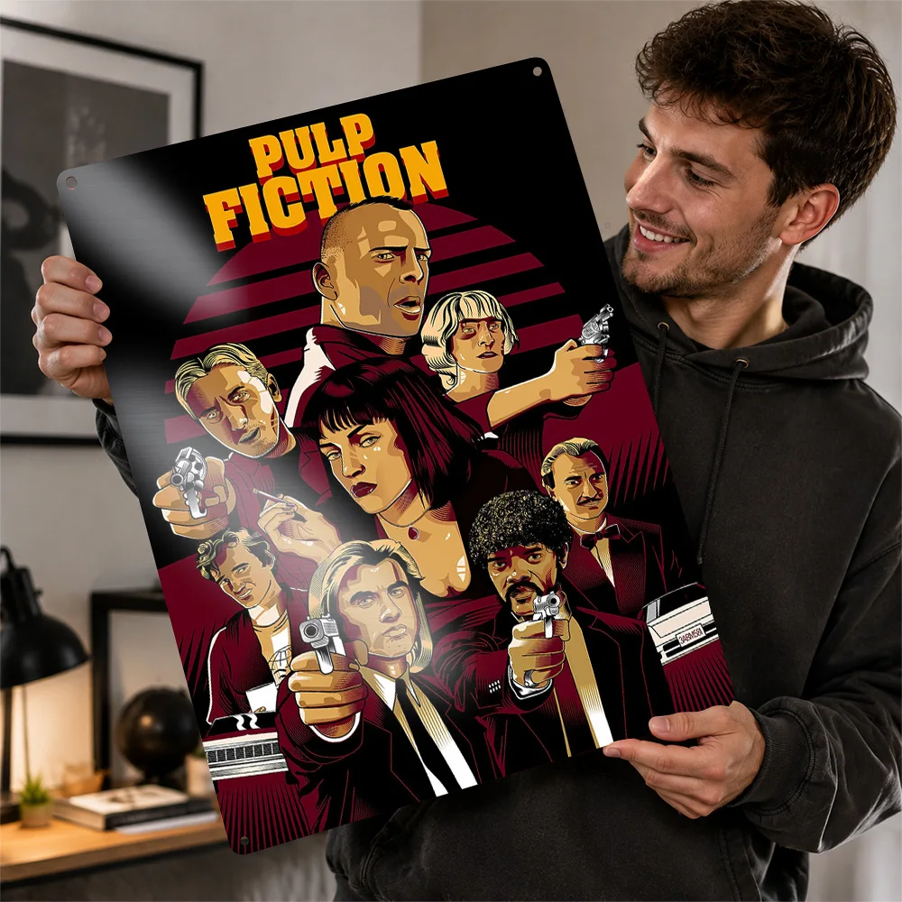 Pulp Fiction Movie Art 3D Printed Texture Poster Personalized Wall Art Retro Metal Tin Signs for Home Decor Accessories Items