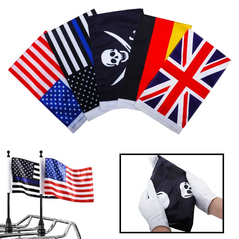 

For Honda Yamaha Harley Suzuki BMW Motorcycle Sleeve Double Side Luggage Rack American Nation Flag Pirate Skull Flag Universal