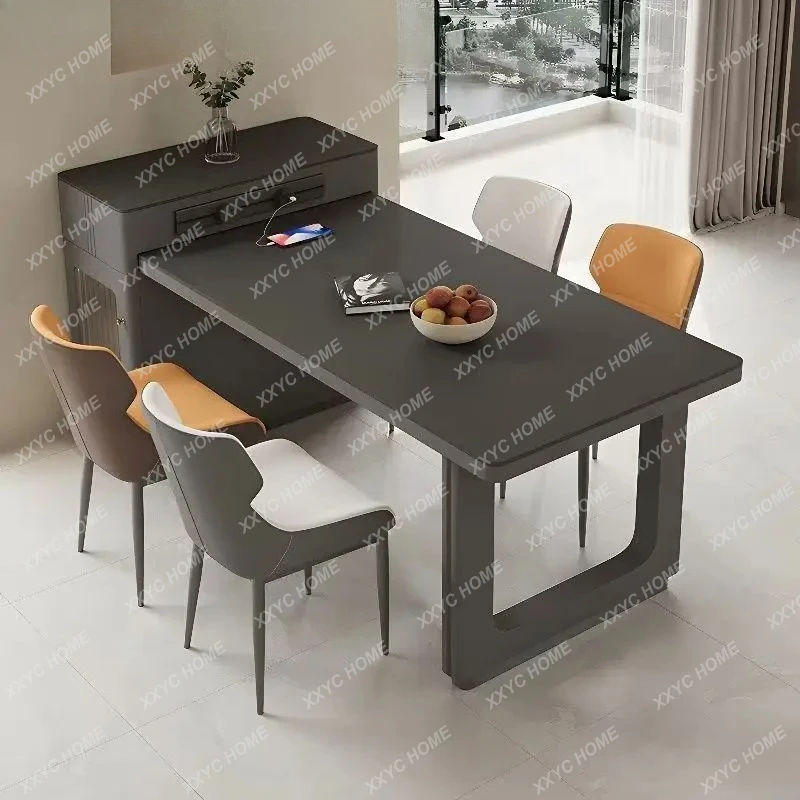 

Cream Wind Island rock slab dining table retractable simple multi-functional locker combination