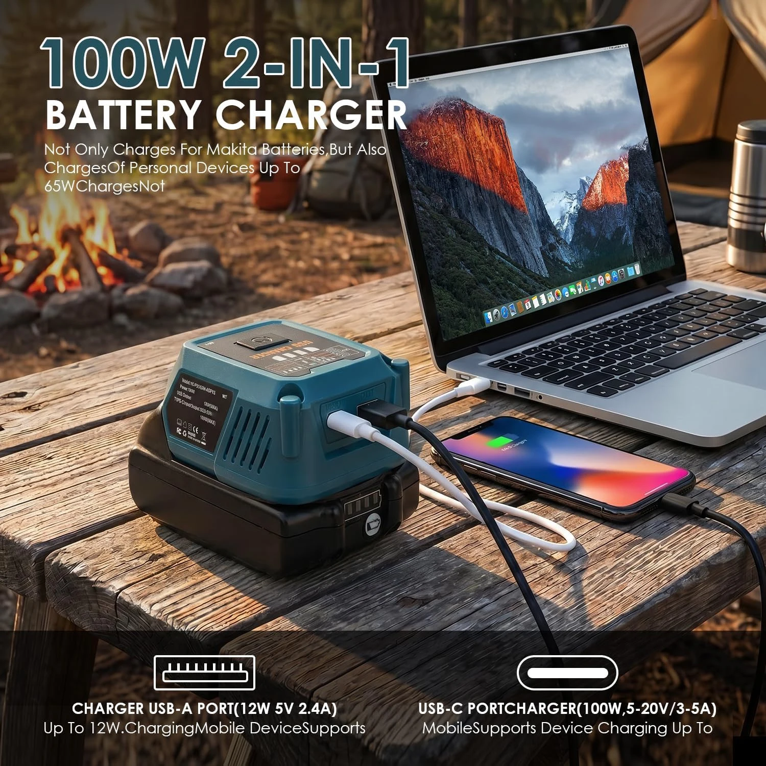 NEUE Verbesserte 100W Schnellladestation für Makita 18V Akku, Tragbarer Stromwechselrichter mit USB-Typ-C-Anschluss zum Laden (nur Werkzeug) – Detail 10
