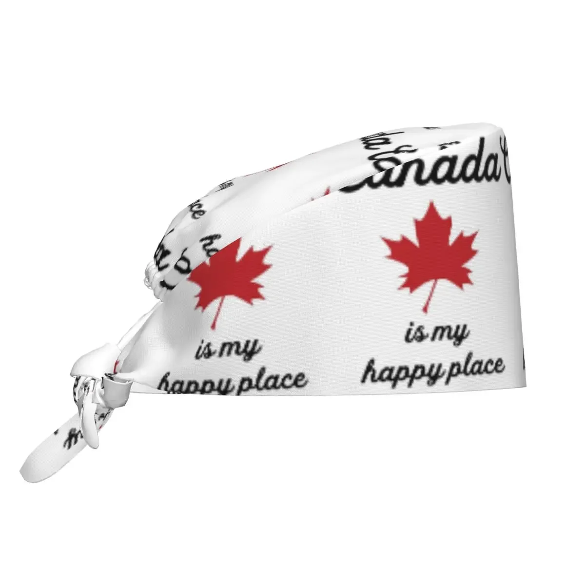 Maple Leaf Canada Canadian Is My Happy Place Scrub Hat Doctor Working Surgical Cap Men Women Adjustable Nursing Caps for Dentist