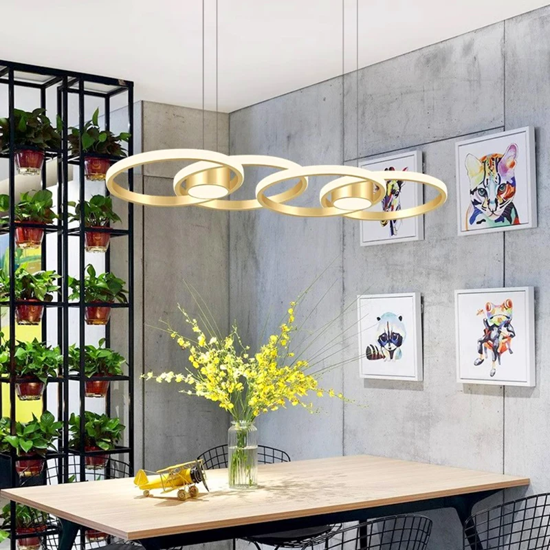American style Round ring buckle design black LED chandelier lustre Hanging wire Ceiling for living room Indoor Dimmable
