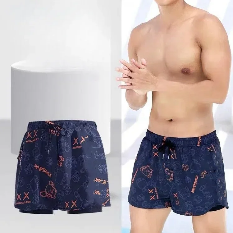 

Large Size Double Layer Swimming Trunks New Printed Adult Men's Swimming Trunks Comfortable Boxer Briefs Men's Swimming Trunks