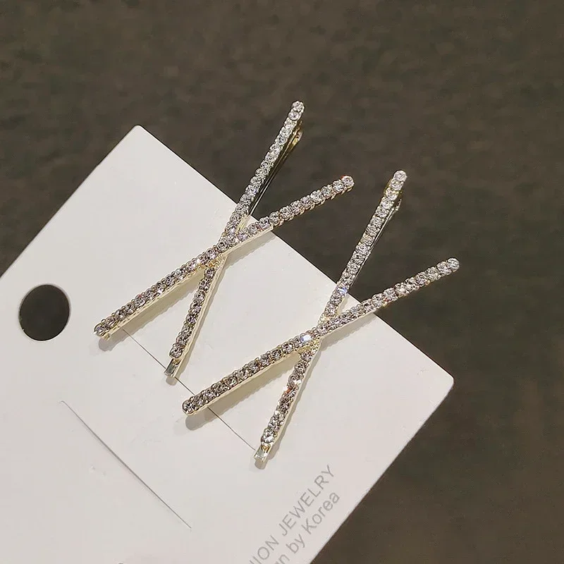 2PCS X-shaped Hair Clips Shiny Rhinestone Fashionable Small Hair Clips Fringe Decorative Clips Woman Headwear