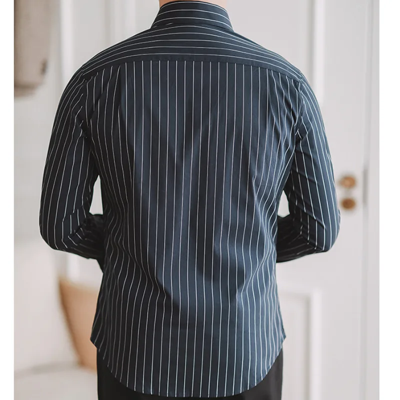 Casual Blue Stripe Shirt Men\'s Business Versatile Non Iron Naples Italian Splayed Collar Long Sleeved Gentleman Fashion Shirt