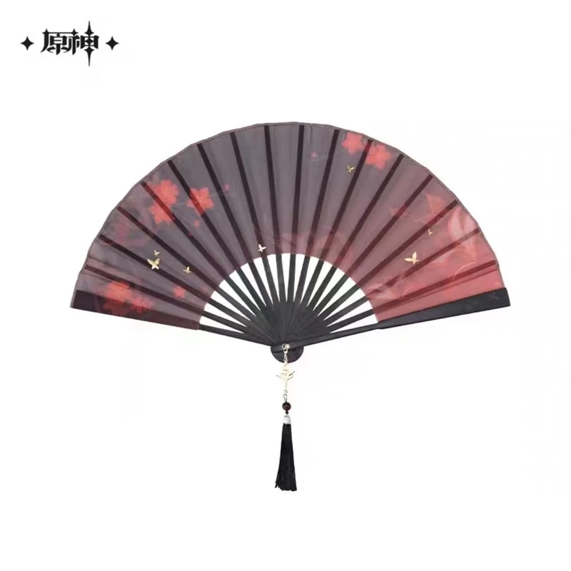 Game Hutao Cosplay Ancient Style Folding Fan Genshin Impact Hu Tao Handheld Cloth Fan Anime Cosplay Costume Party Prop