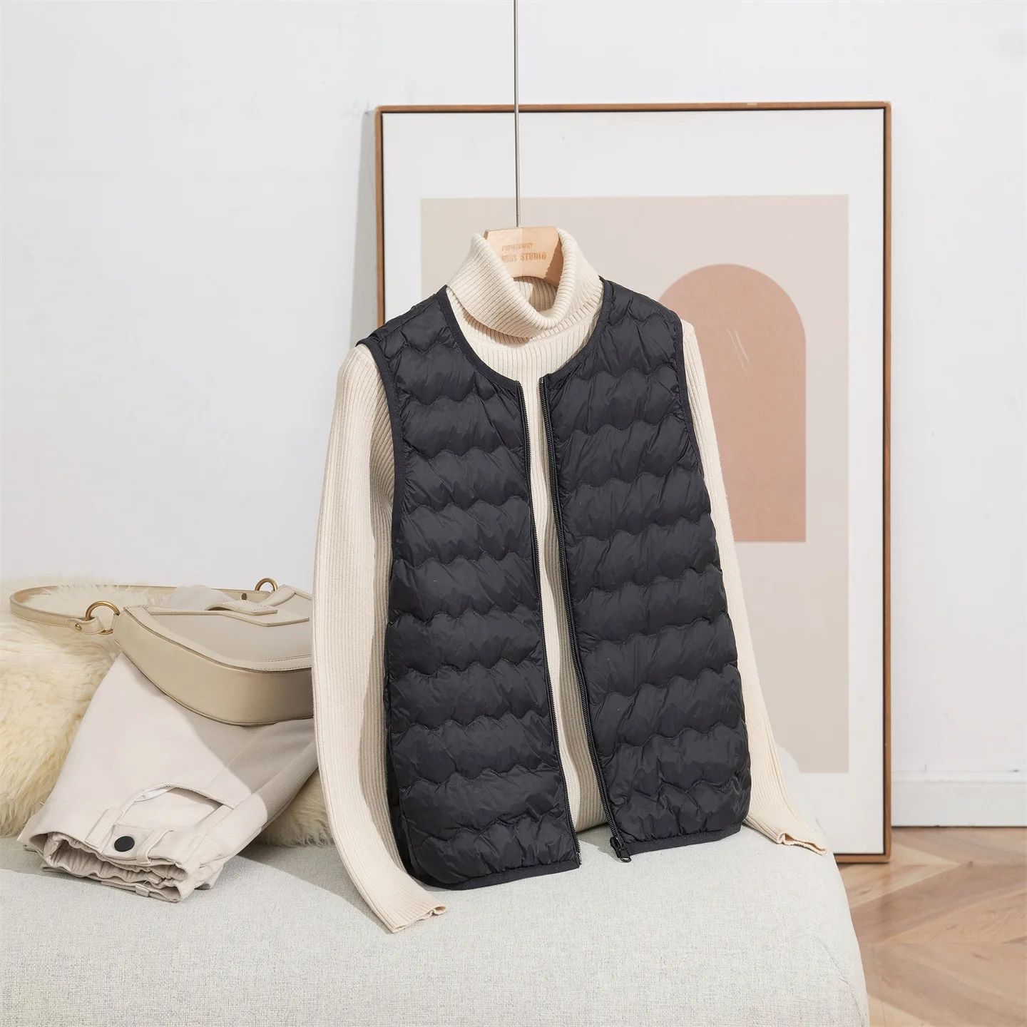 SEDUTMO Zimowa Ultralekka Kamizelka Puchowa Damska Krótka Pikowana Ciepła Dopasowana Kurtka Jesienna Codzienna Podstawowa Kamizelka ED2146