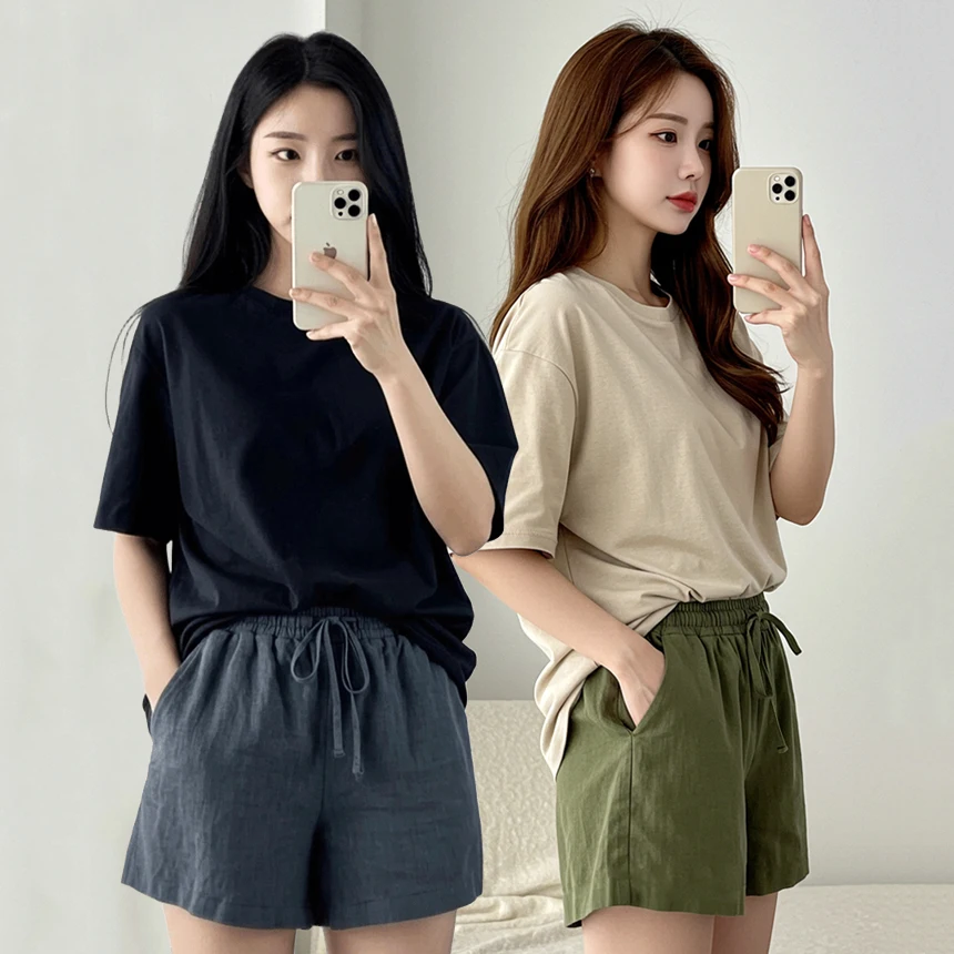 Women's Linen A-Line Shorts Elastic Waist Three-Quarter Summer Shorts