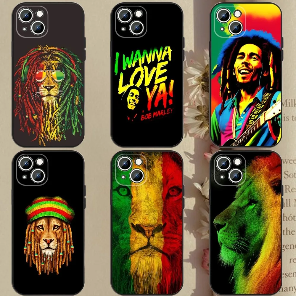 B-Bob M-Marley Rasta Lion  Phone Case For Apple iPhone 15,14,13,12,11,XS,XR,X,8,7,Pro,Max,Plus,mini Silicone Black Cover