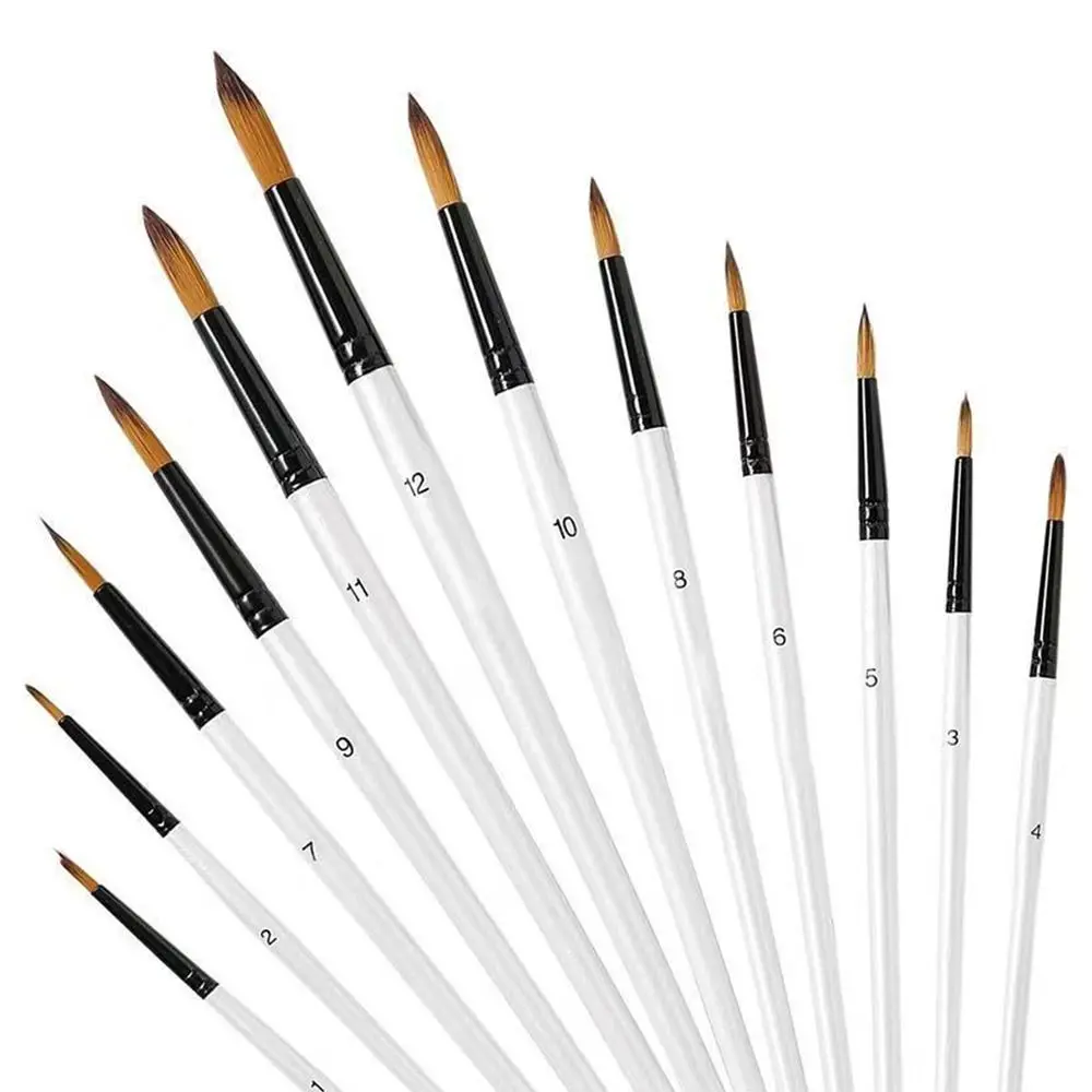 

12Pcs Nylon Watercolor Brush Set Soft Hair Pointed Round Flat Head Hand Drawn Watercolor Artists Beginner's Art Flat Brushes