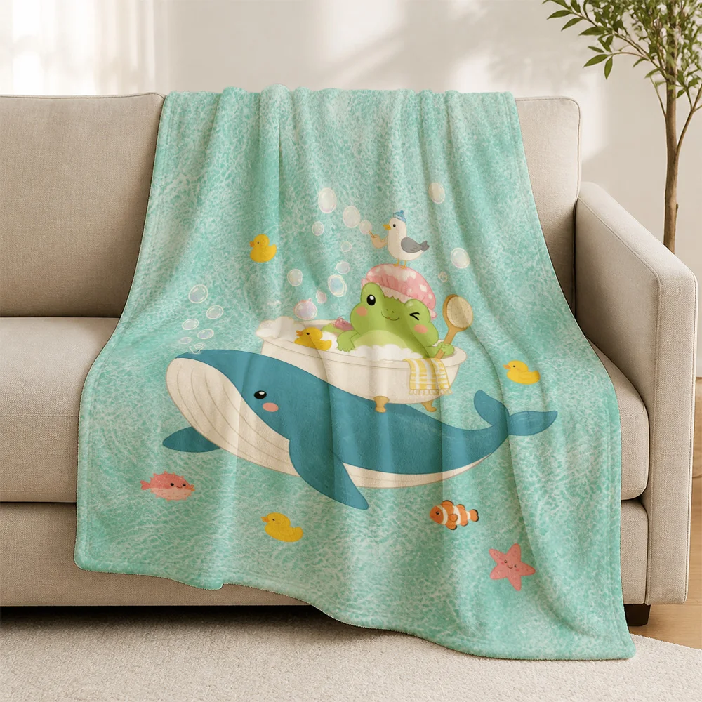 Cute Ocean Whale Throw Blanket for Kids Sofa Couch Nursery Decor Sea Life Tropical Plush Cozy Throw Gift