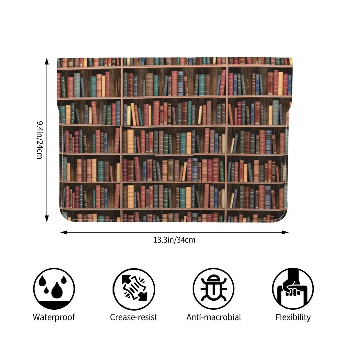 Education Library Book PU Leather Horizontal Laptop Sleeve Shockproof Soft Lining Notebook Case 13 Inch
