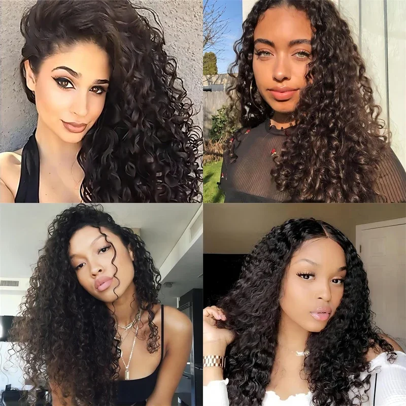 250% Density Afro Kinky Short Curly Synthetic Wig For Women Middle Part Fluffy Water Wave 18 Inch Natural Black Curly Wig