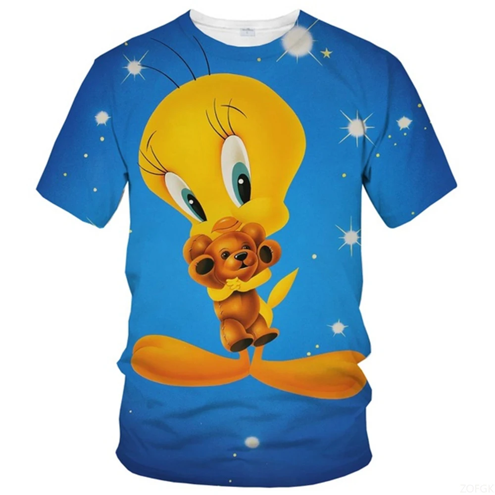 Hot selling summer fashion trend T-shirt 3D printed cute little duck print pattern casual and comfortable round neck top