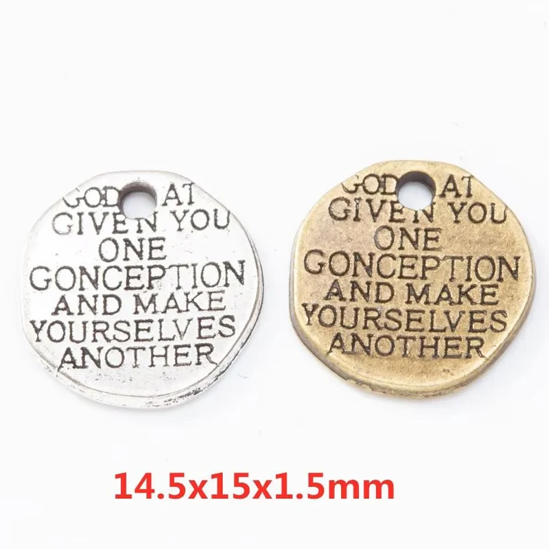 100pcs 14*15MM Zakka Style Wedding Creative Gift Alloy Circular Word Label Charm Jewelry, Vintage Classic Handmade Diy Sweater N