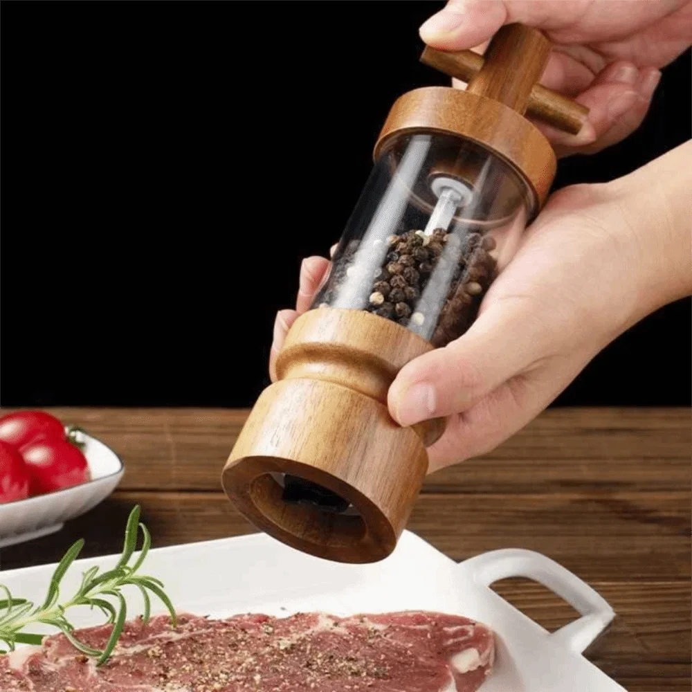 

Ручная мельница для перца из акации с регулируемой степенью помола, многоразовая, прозрачная, для соли и перца