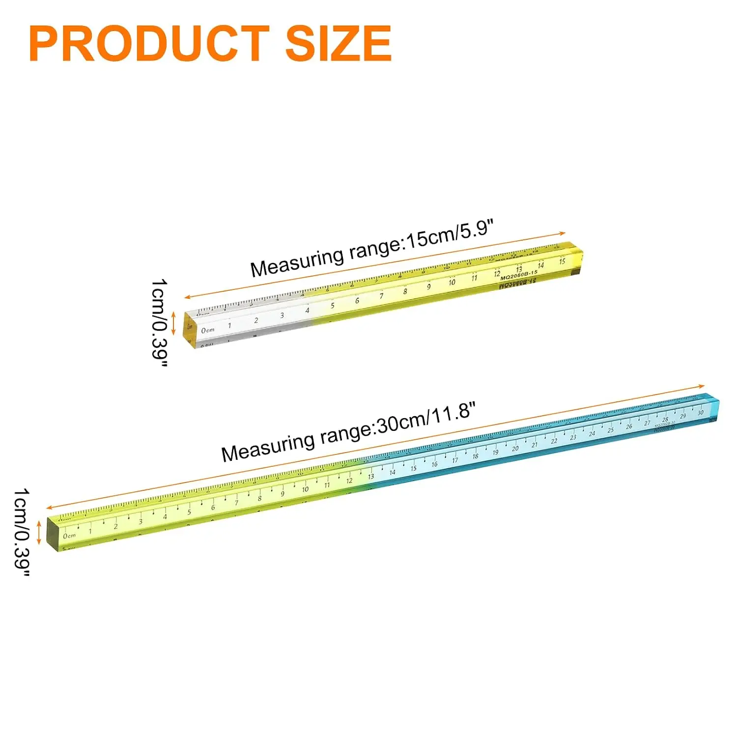 2pcs 15/30cm Metric Acrylic Clear Straight Rulers Transparent Gradient Three-Dimensional Plastic Ruler Square Cube Measuring Too