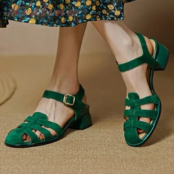 Meotina scarpe donna sandali gladiatore in vera pelle sandali con tacco spesso tacchi medi fibbia bambino pelle scamosciata calzature da donna estate verde