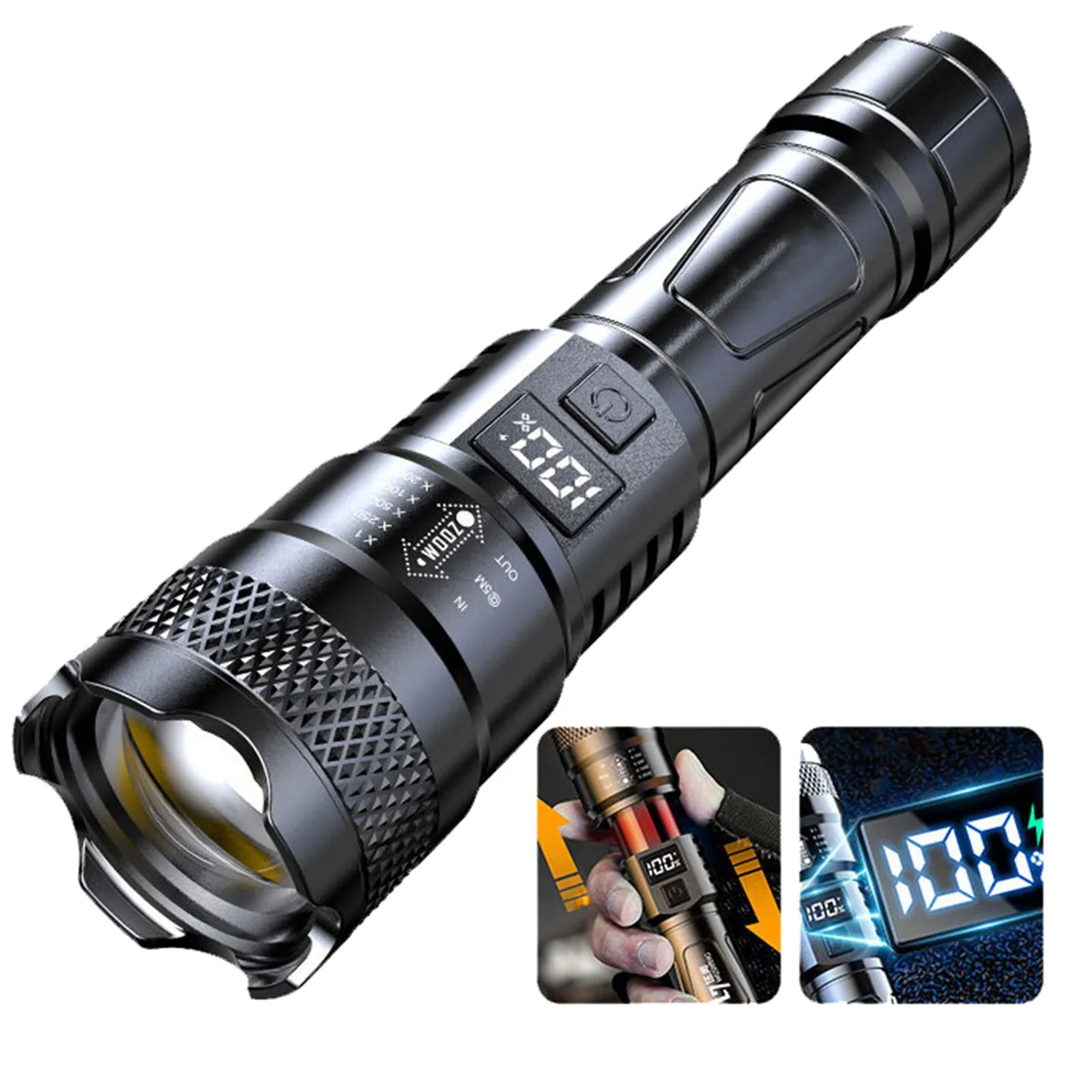 

High Strong Power Led Flashlights Waterproof With Display Light Usb Charging Camping Fishing Emergency Zoom Lantern Ultra Brigh