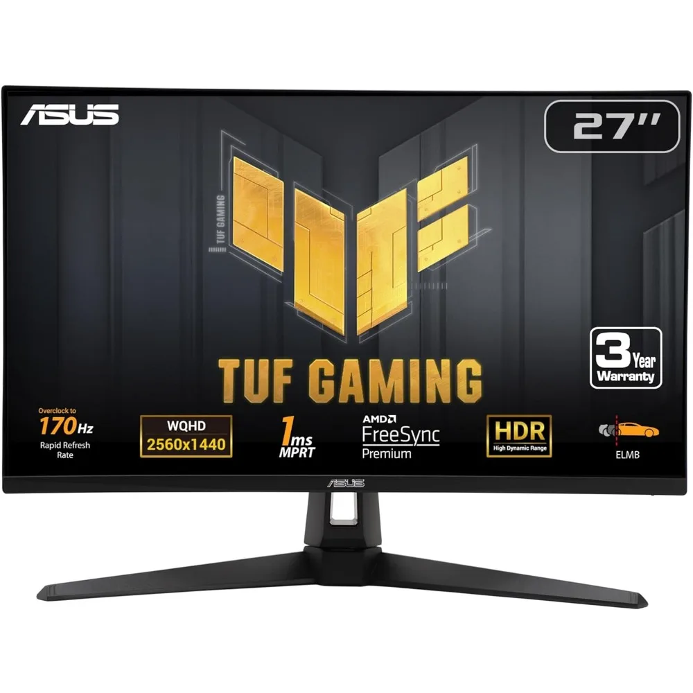 Monitor de jogos TUF, 1440P, VG27AQA1A, QHD 2560x1440, 170Hz, suporta 144Hz, 1ms, desfoque de movimento extremamente baixo, 27"