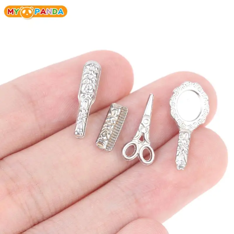 4pcs/set Miniature Practical Bathroom Bed Room Dollhouse Accessory Comb Mirror Small Scissors Model  Kids Toys