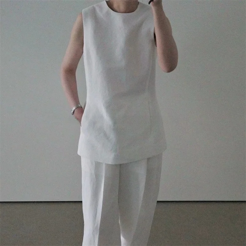 Bla White PREON 여름 신상 슬리퍼 오니 스웨이블 코튼 린넨 조끼 다용도 여성 아우터웨어 레귤러 길이