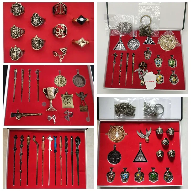 Hot Selling New Arrival Harries Potter Wand Set Time Converter Hourglass Badge Full Set Gift Box Ornament Necklace Ring