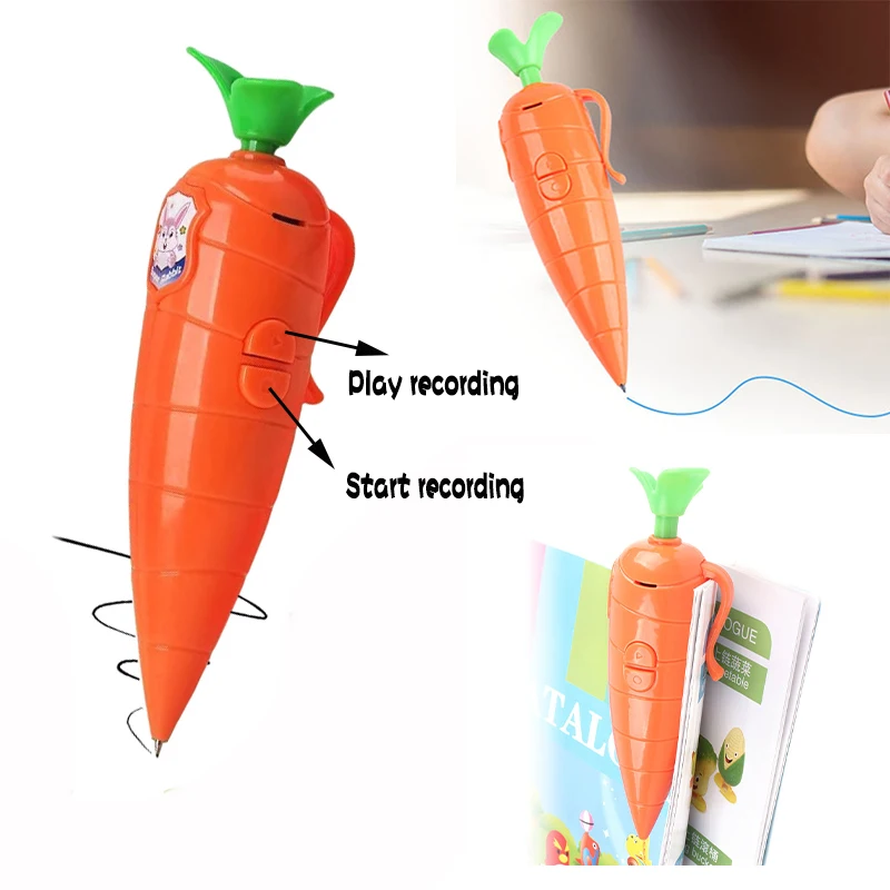

2-IN-1 Creative Carrot Shaped Voice Recorder Pen Electronic Sound Toy Can Write Ballpoint Pen Novelty Voice Recorder Pen Gift