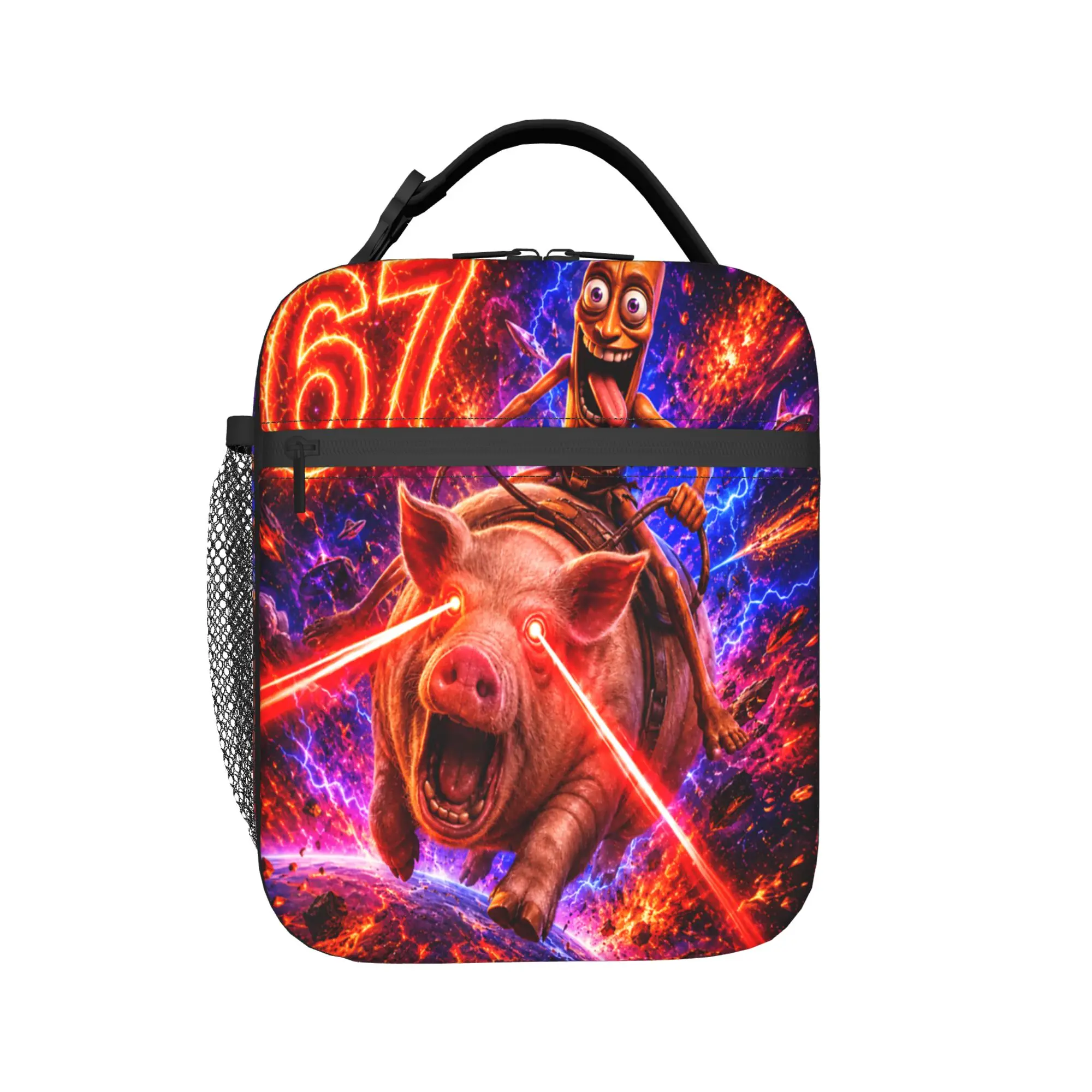 Tung Tung Sahur Ride John Pork 67 Funny Brainrot Meme Galaxy Lunch Bag Convenient Lunch Box Child Office Print Cooler Bag