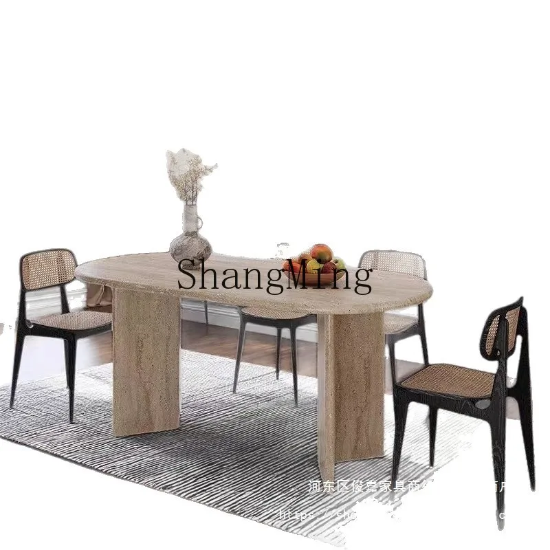 FGmarble light luxury dining table oval small apartment dining table and chairs household combination dining table