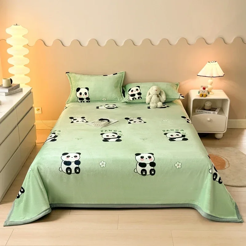 

Cute Cartoon Panda Throw Blanket with 2 Pillowcase for Girl Teen Gift Super Soft Warm Plush Flannel Floral Print Green Blanket