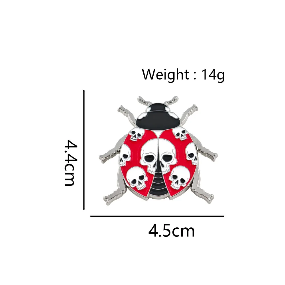 Gothik-Marienkäfer-Schädel-Brosche Rotes Insekten-Metall-Abzeichen Punk-Skelett-Emaille-Pin Gothic-Schmuck Halloween-Geschenk – Detail 2
