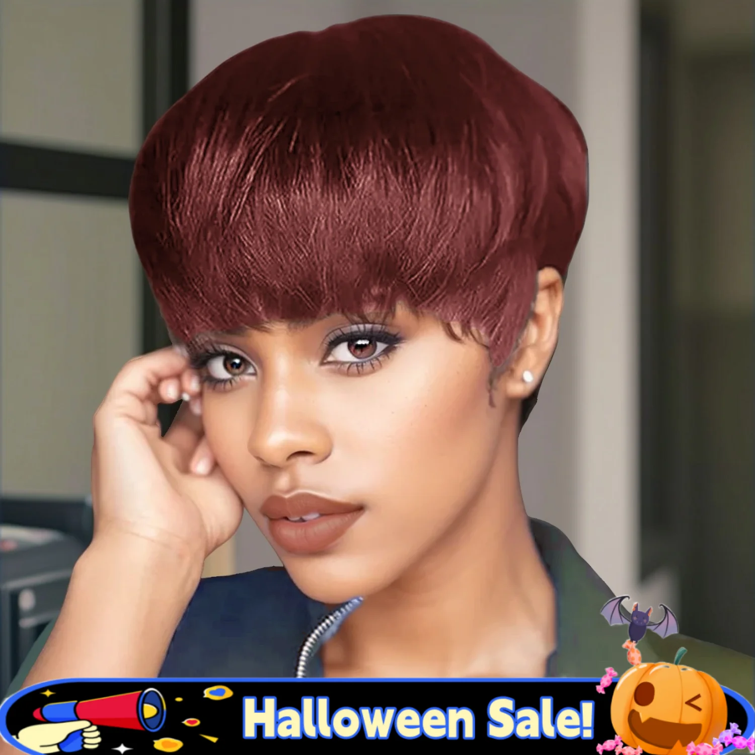 짧은 픽시컷 가발 인모 레이어드 스타일 블랙 99J 4 #   여성을 위한 색상