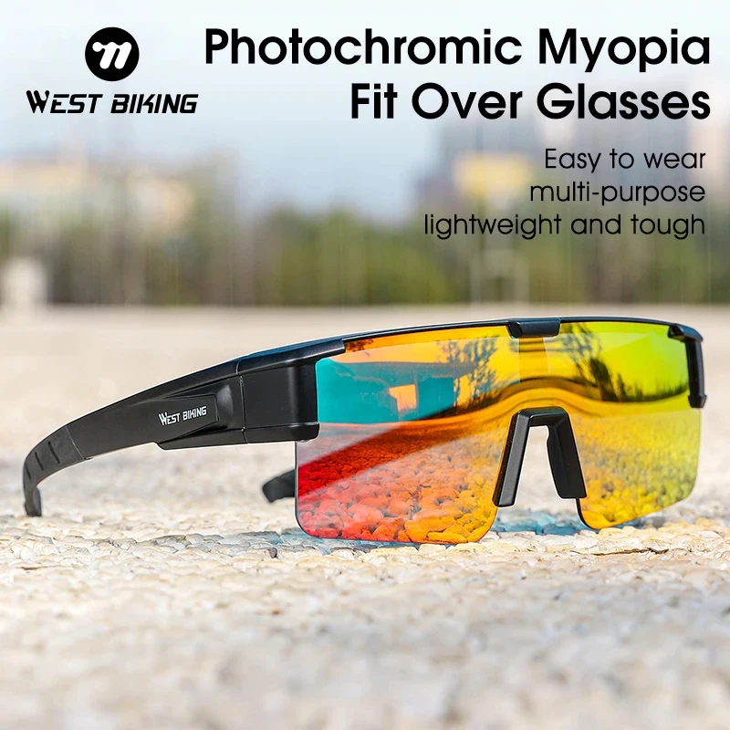 WEST BIKING Photochromic Cycling Glasses Polarized Sunglasses Fit Over Myopia Glasses Men Women UV400 Sports Eyewear Goggle