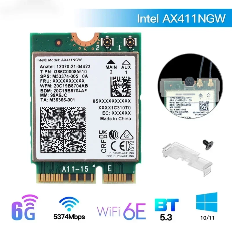 WiFi 6E Tri Band Intel AX411 CNVio2 For Bluetooth5.3 2.4G/5G/6G Wireless Wi-fi Network Car 802d. 11ax/ac Laptop