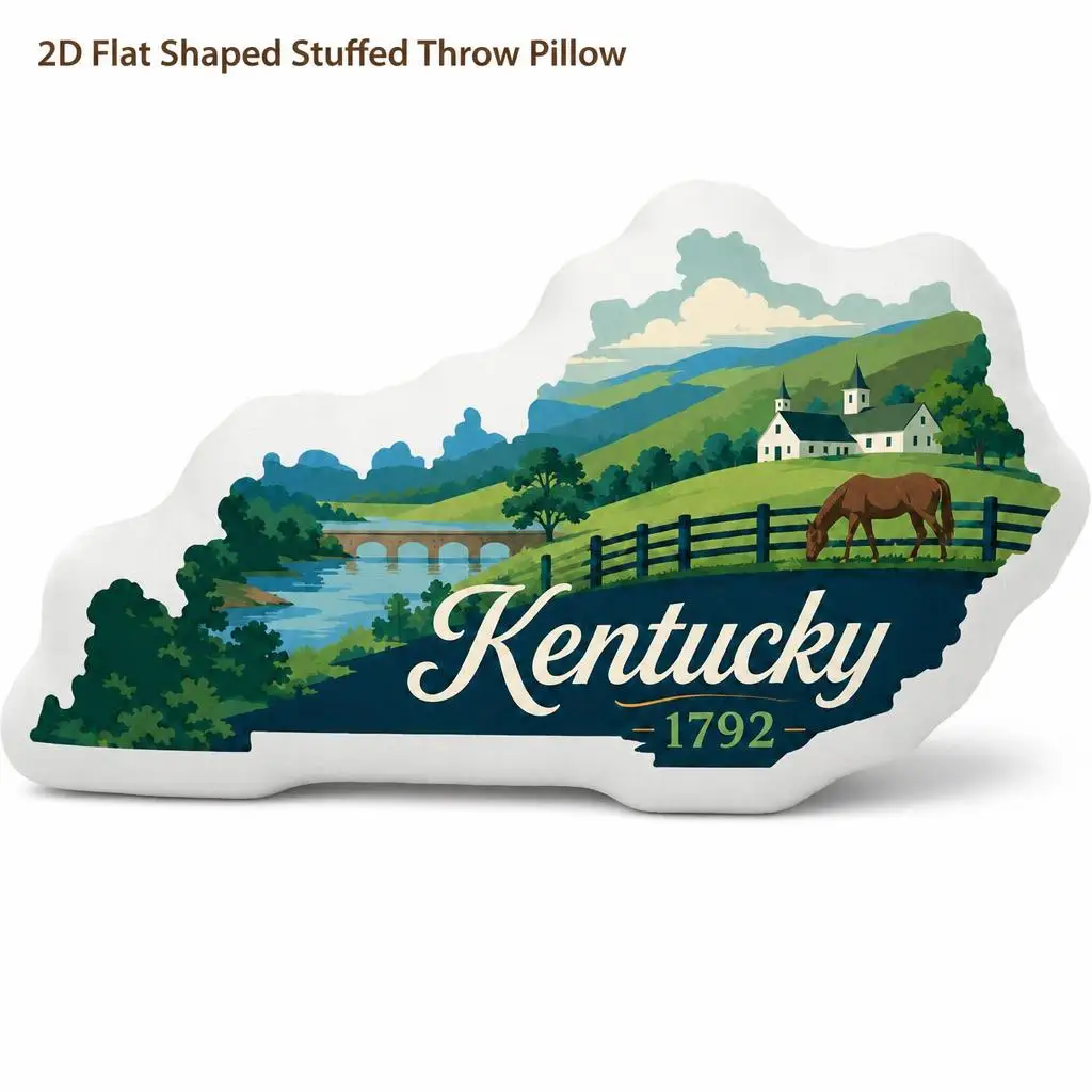 State Map Kentucky Frankfort Bluegrass Landscape Plush Pillow Cushion Irregular Stuffed Throw Pillow Home Decor Gift Sofa Bed