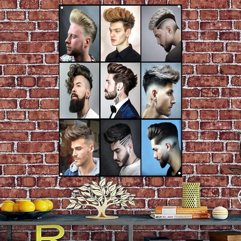 Unique Pompadour Hairstyle For Men Barber Shop Advertisement Plaque Wall Decor Banner Flag Haircut and Shave Poster Tapestry