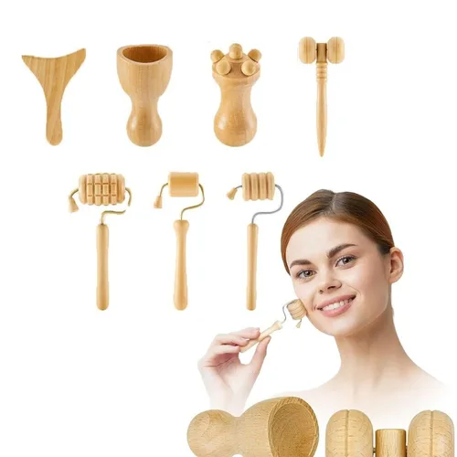 Nuevo 6/7/8 unids/set herramientas de masaje Facial de madera rodillo Anti-envejecimiento Kit de masajeador Facial tabla de raspado duradera herramientas de masaje Manual