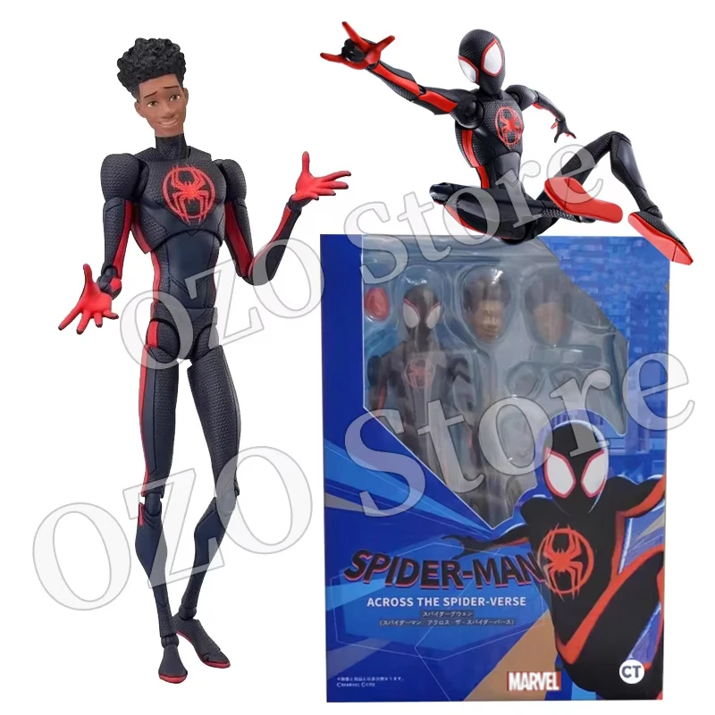 SHF Spider-Man a través del Spiderverse Miles Morales figura de acción PVC modelo coleccionable 15cm CT Spiderman figurita de juguete